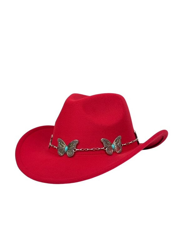 Syrios Gifts Accessories - Red Western Cowboy Hat Butterfly Hat Band Cowgirl Ranch Rodeo Festival Costume